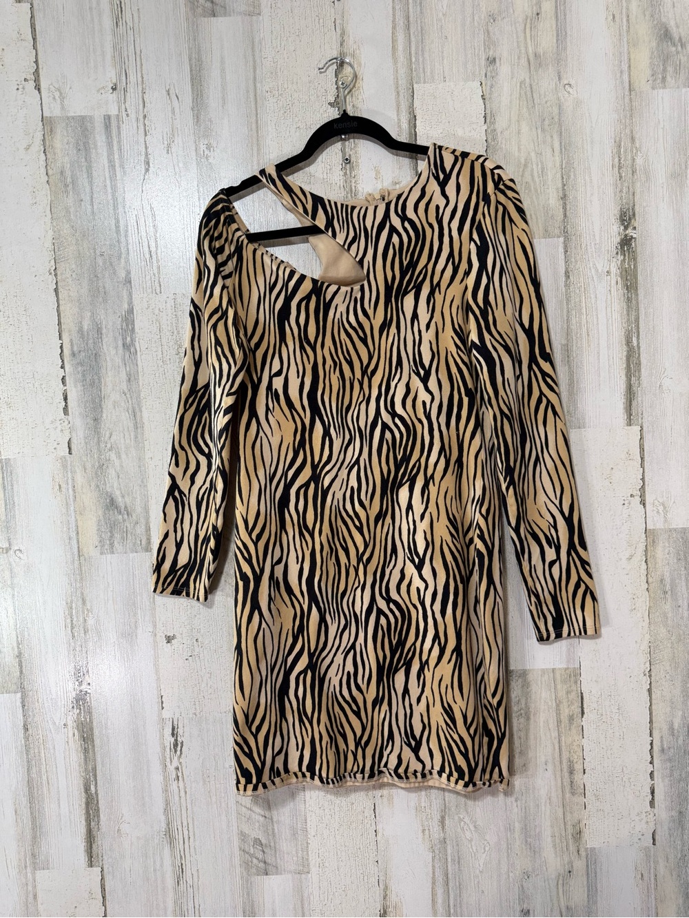GUESS One-Shoulder Zebra-Print Dress in Tan and Black